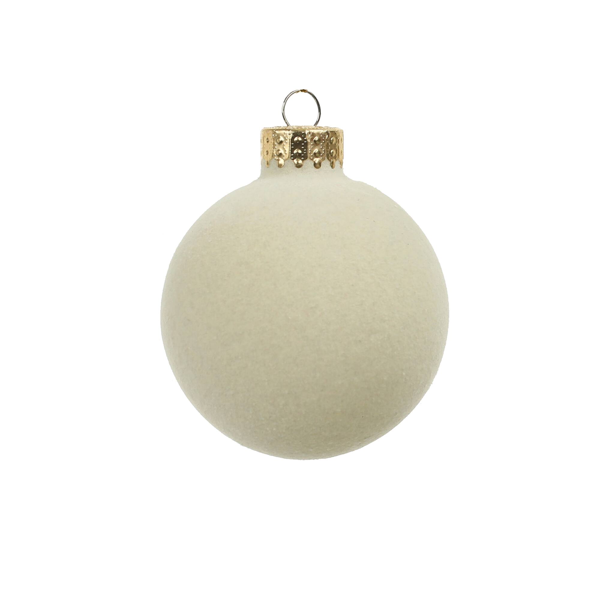 6 Pack 2.5" Cream Flocked Glass Ball Ornaments by Ashland®